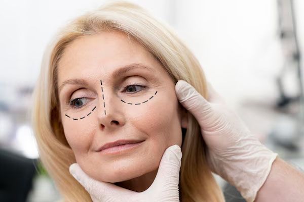 Donna che fa preparazioni per la chirurgia plastica