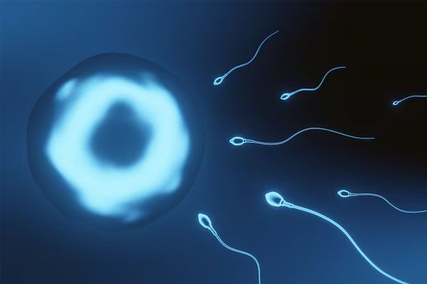 Modello 3D di uno spermatozoo e di un ovulo