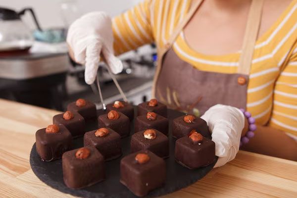 vassoio pieno di dolci al cioccolato vegani crudi