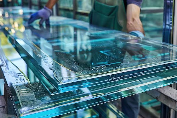 tecnico che taglia il vetro con precisione in modo artigianale