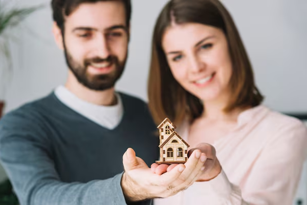 coppie che tengono insieme una casa in miniatura